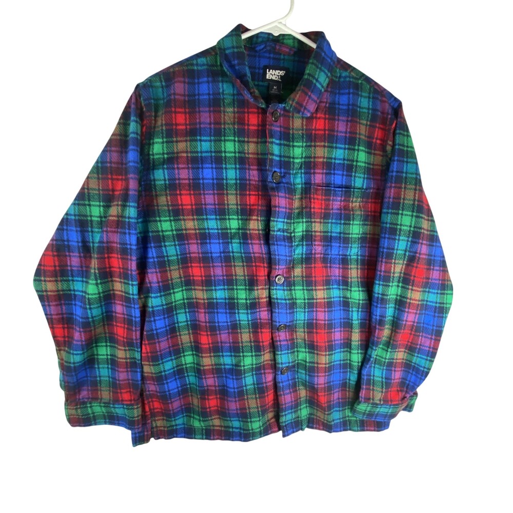 Lands' End Pajama Shirt Mens Medium Multicolor Plaid Flannel Sleepwear Lounge